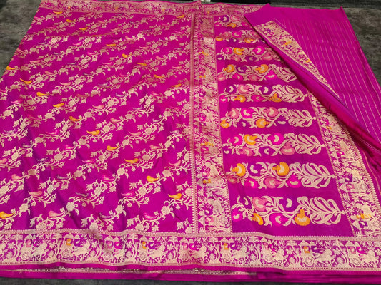 Rani Banarsi Katan saree - Saffronfashionindia