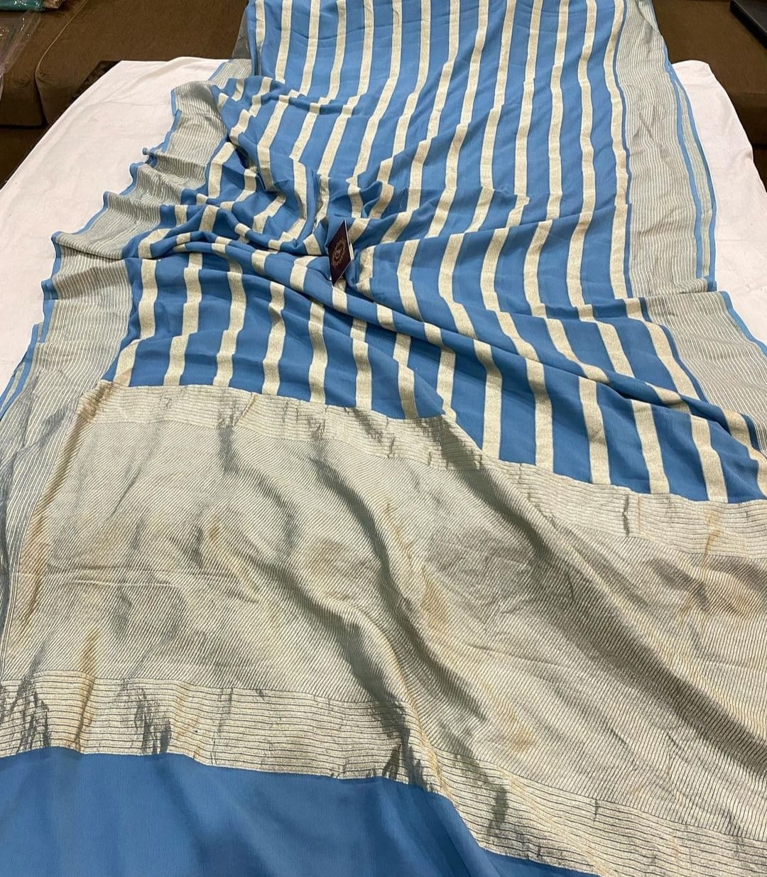 Beautiful striped gorgette saree - Saffronfashionindia