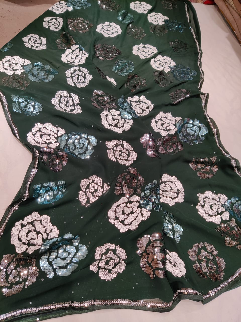 Sequence gorgette beautiful saree - Saffronfashionindia