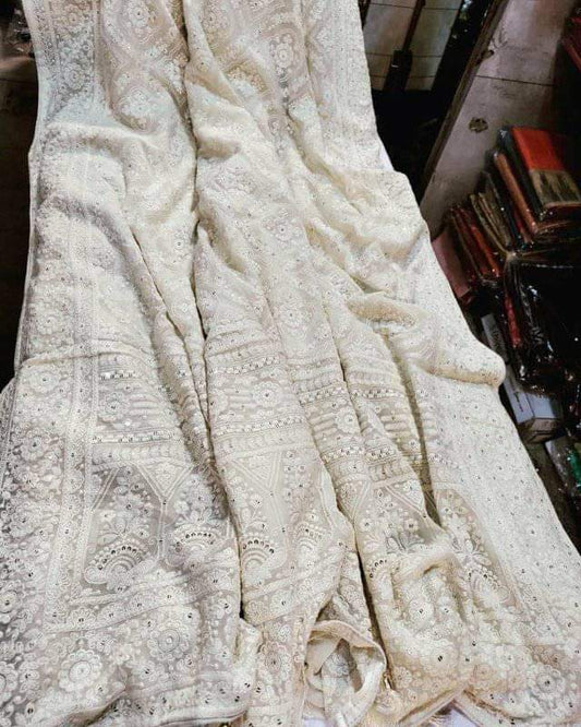 Jalebi inspired embroidered Chikankari saree - Saffronfashionindia