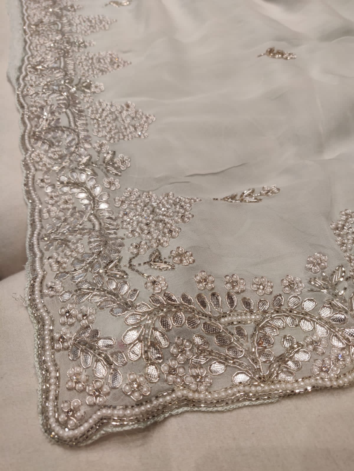 Pearl zardosi saree - Saffronfashionindia