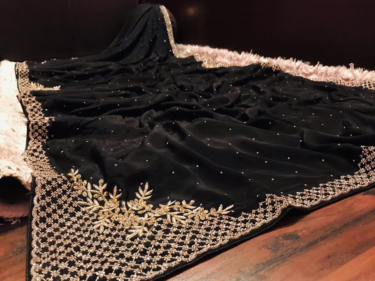 Luxury chinon inspired saree - Saffronfashionindia