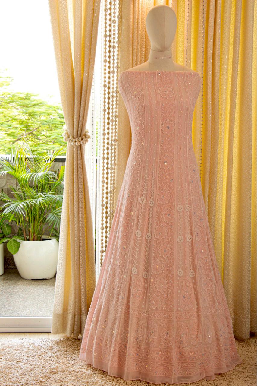 Authentic Anarkali Chikankari suit - Saffronfashionindia