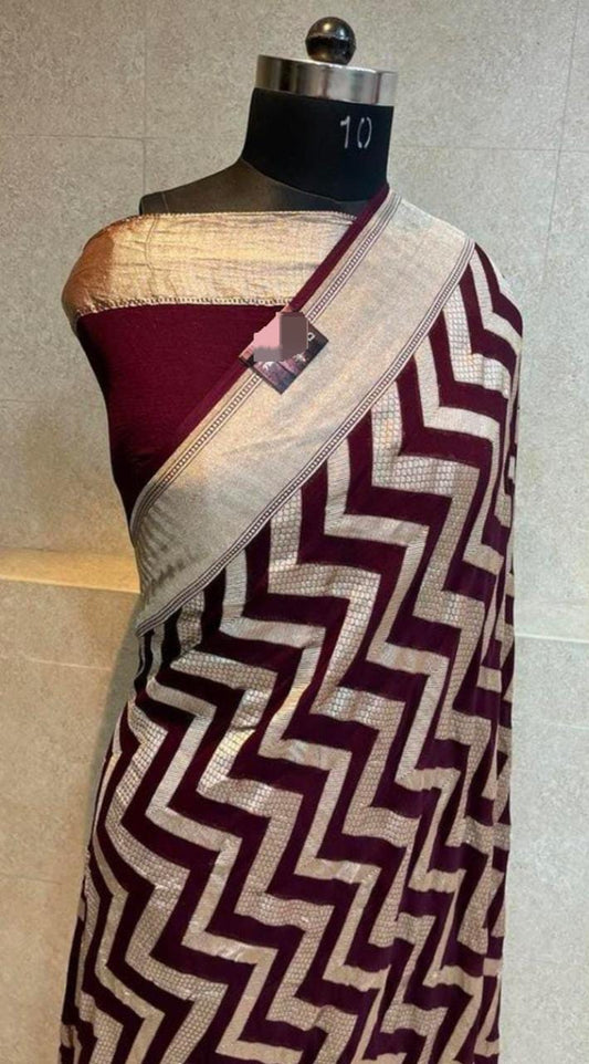 Arvi khaddi gorgette saree - Saffronfashionindia