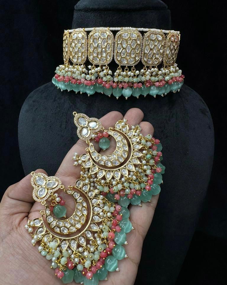 Rimjhim Kundan choker set - Saffronfashionindia