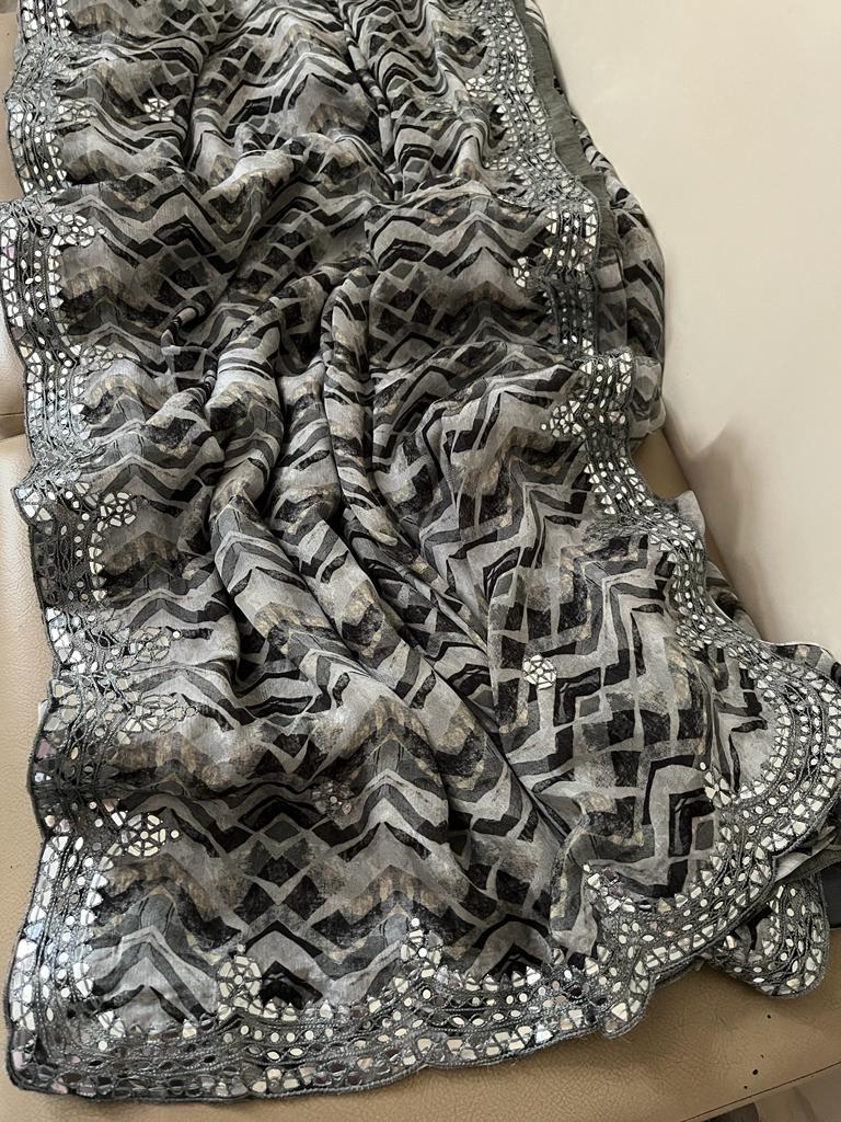 Mirror inspired crepe gorgette saree - Saffronfashionindia