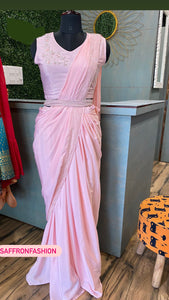 Pink indowestern satin dress