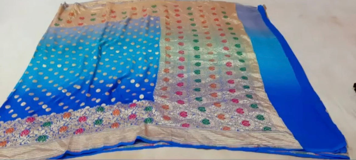 Exclusive khaddi gorgette Banarsi saree - Saffronfashionindia