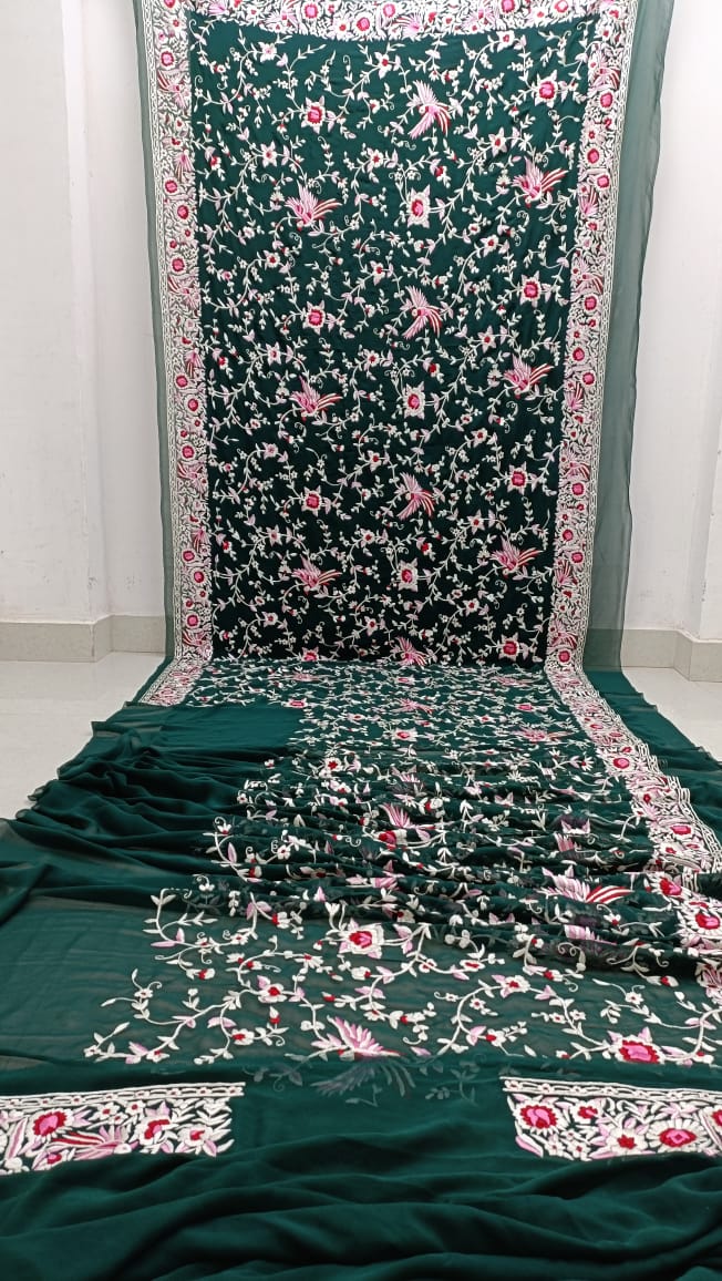 Emaerald parsi saree - Saffronfashionindia