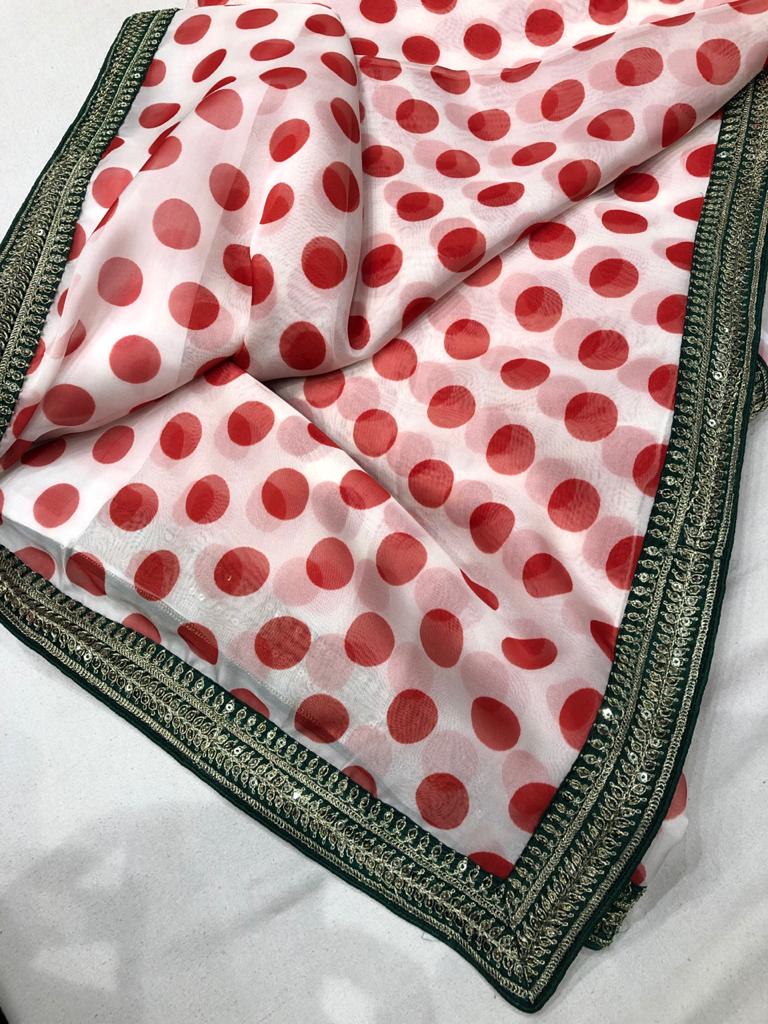 Zardosi bordered polka dot saree - Saffronfashionindia