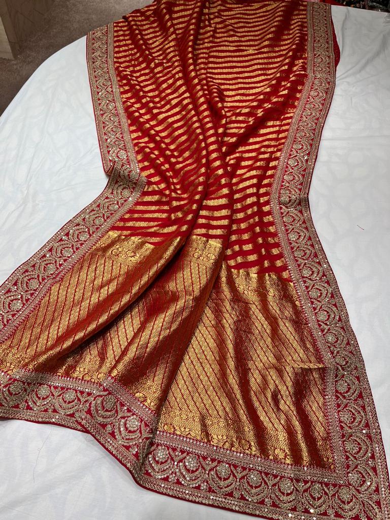 Lehariya inspired khaddi gorgette saree - Saffronfashionindia