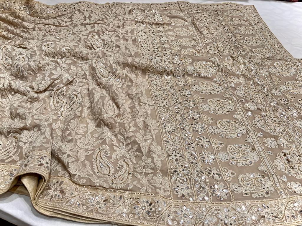 Mahira gorgette Chikankari saree - Saffronfashionindia