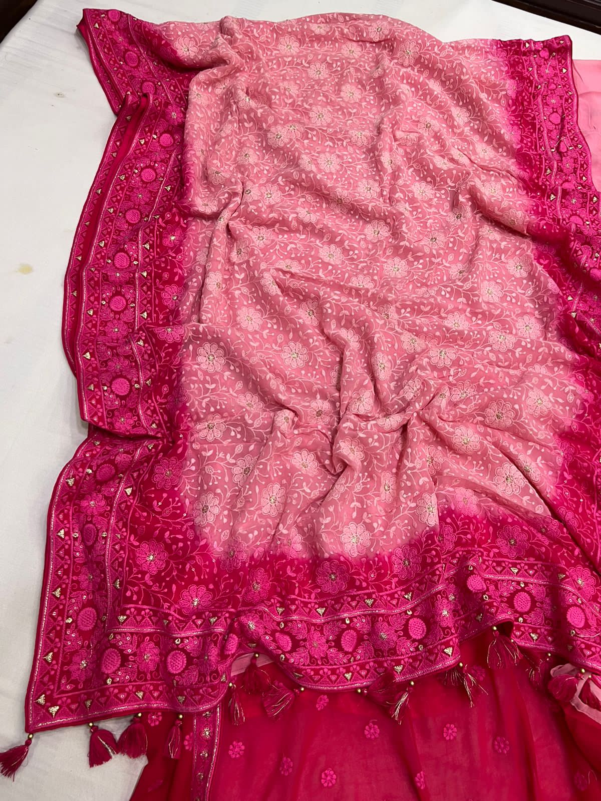 Chikankari gorgette saree - Saffronfashionindia