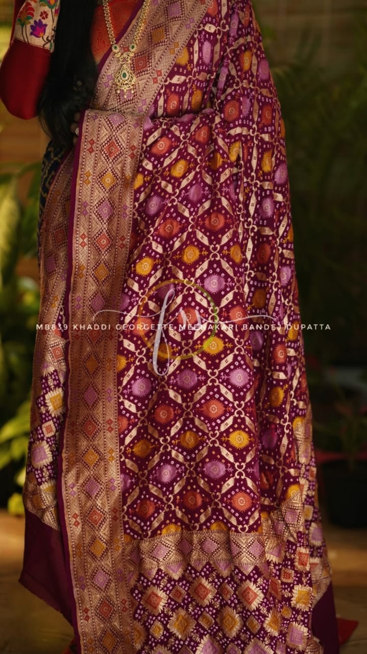 Holi inspired banarsi dupatta/Meenakari dupatta - Saffronfashionindia
