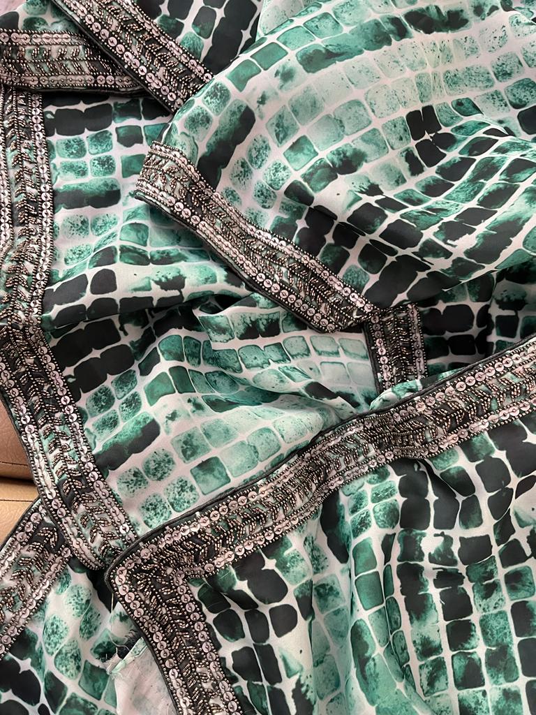 Ridsi satin marble inspired saree - Saffronfashionindia