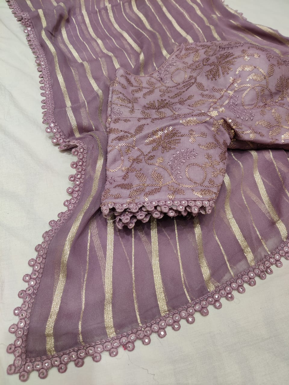 Bezil striped gorgette saree - Saffronfashionindia