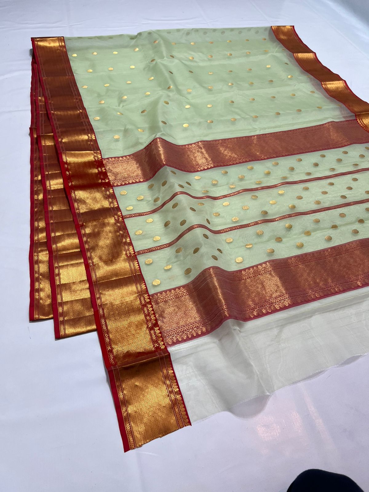 Mint Chanderi ek naal saree - Saffronfashionindia