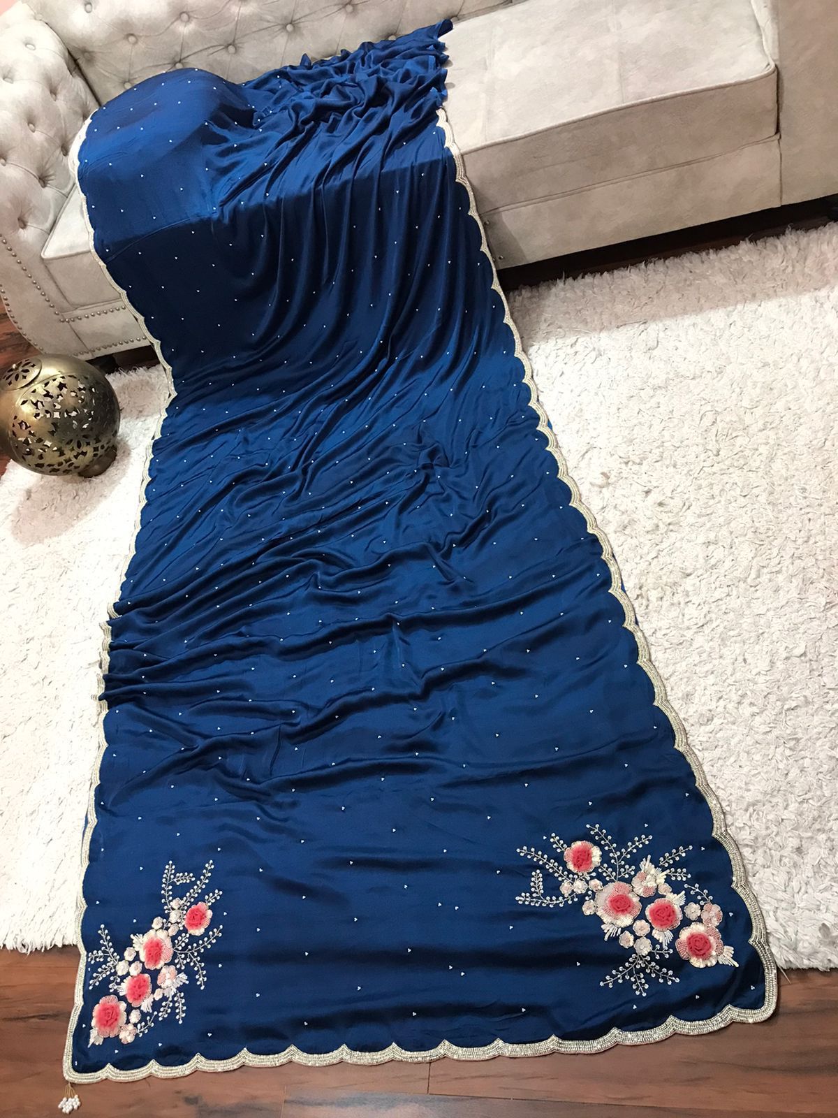 Anisha luxury satin saree - Saffronfashionindia