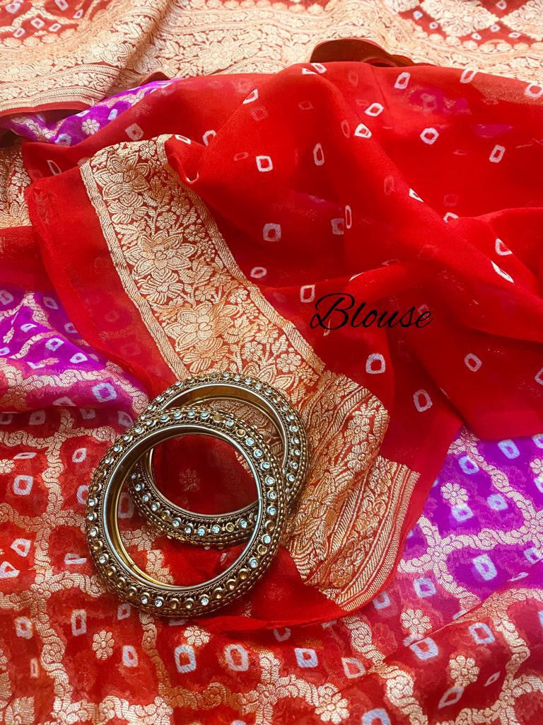 Varshika Banarsi Bandhani saree - Saffronfashionindia
