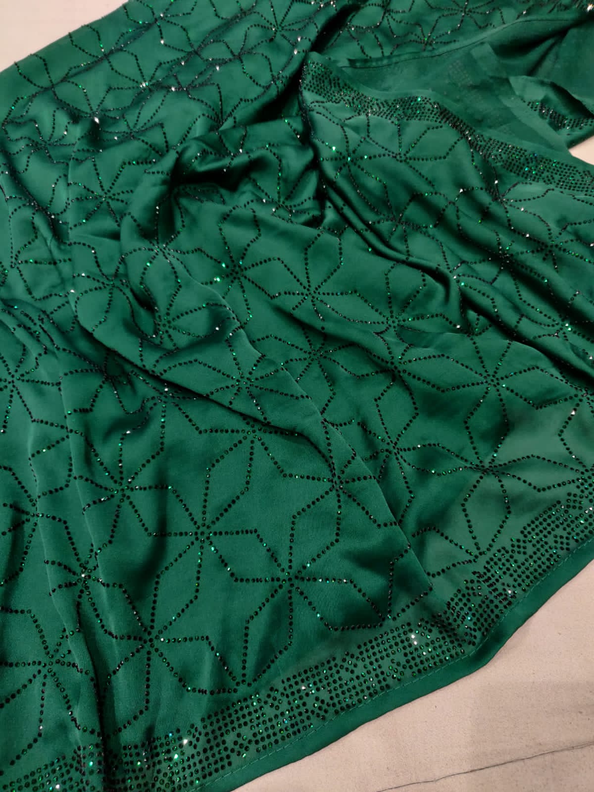 Designer Swarovski satin sares - Saffronfashionindia