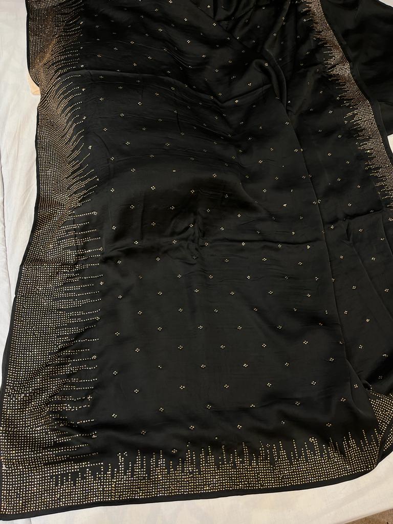 Black satin partywear saree - Saffronfashionindia