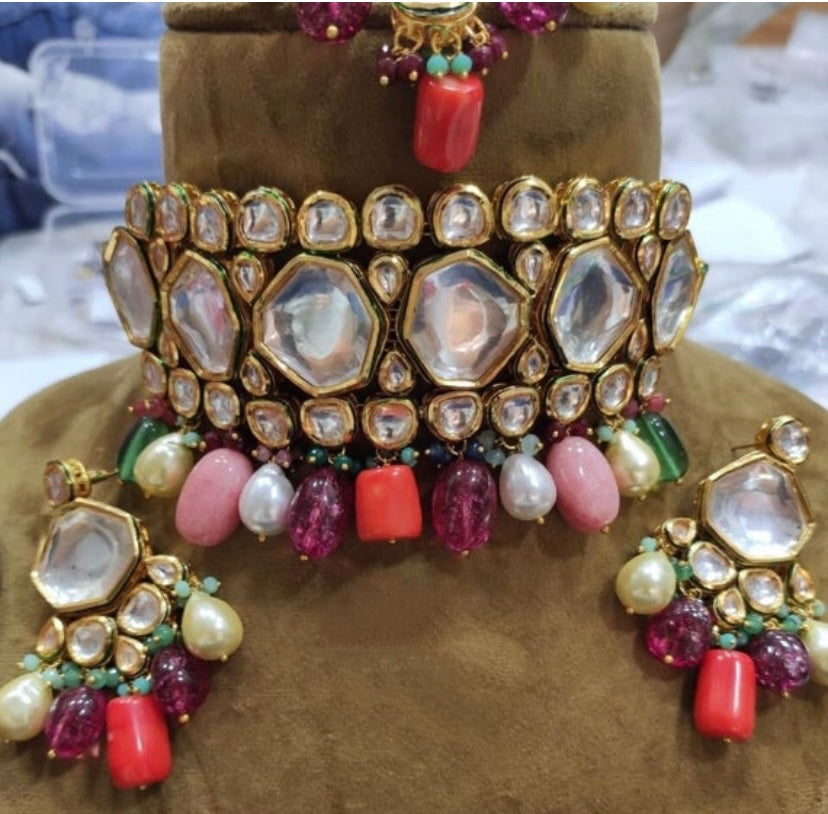 Celebrity inspired navratan choker set - Saffronfashionindia