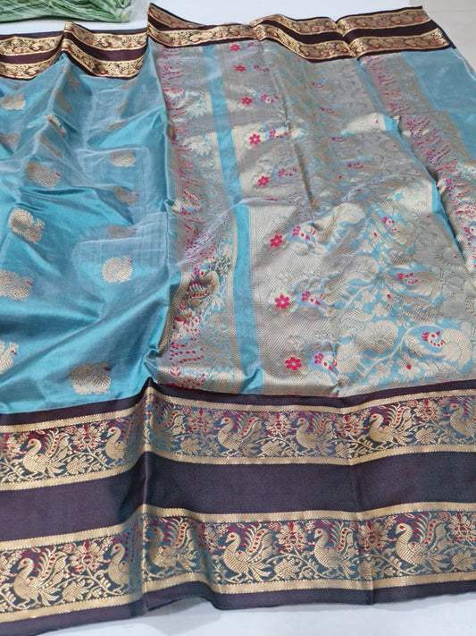 Firoza Chanderi pattu saree - Saffronfashionindia