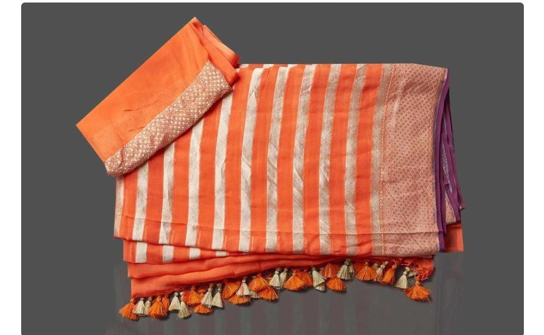 Beautiful striped gorgette saree - Saffronfashionindia