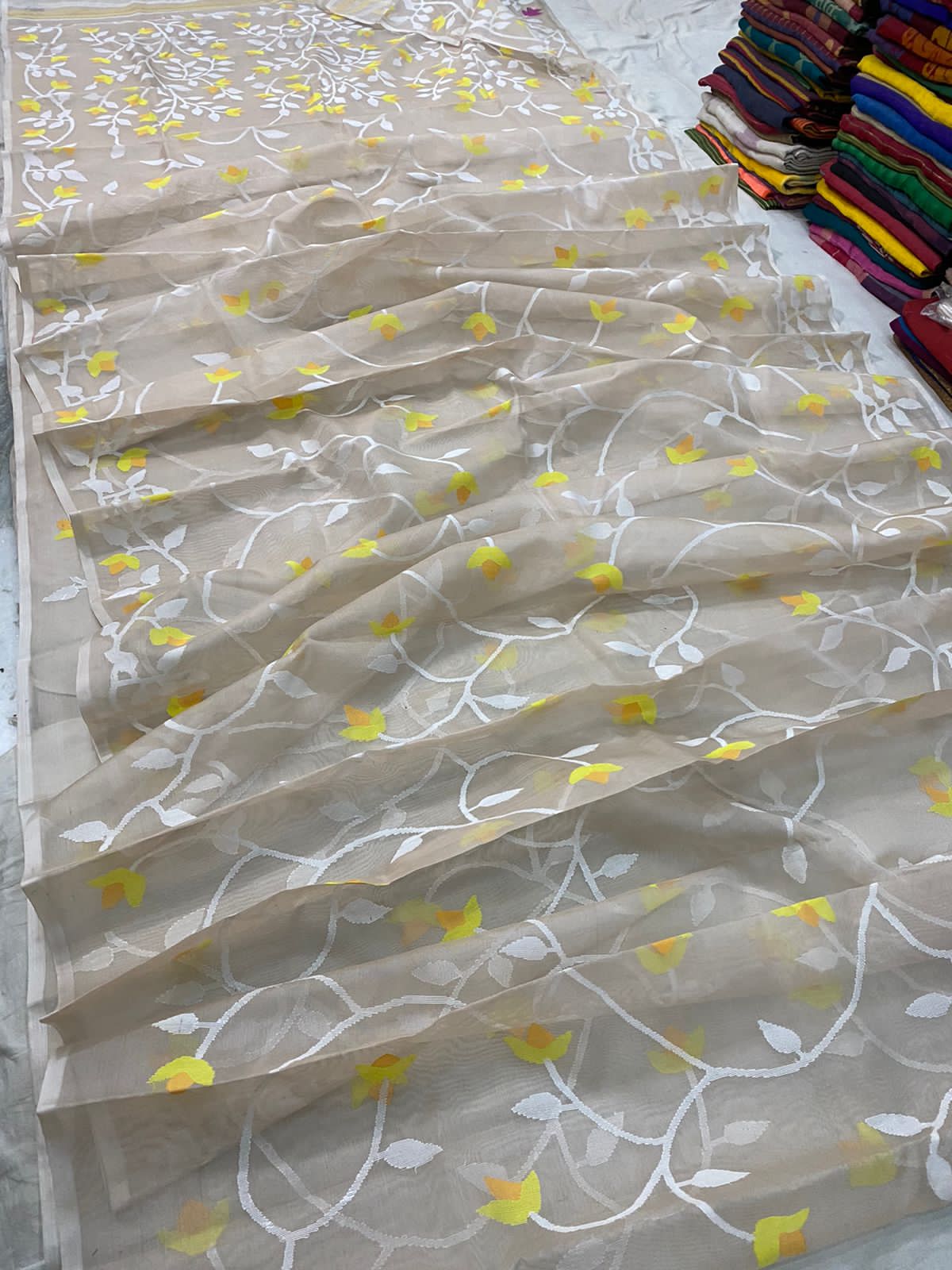 Radhina muslin jamdani saree - Saffronfashionindia