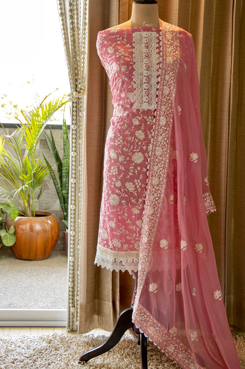 Parsi inspired embroidery suit - Saffronfashionindia