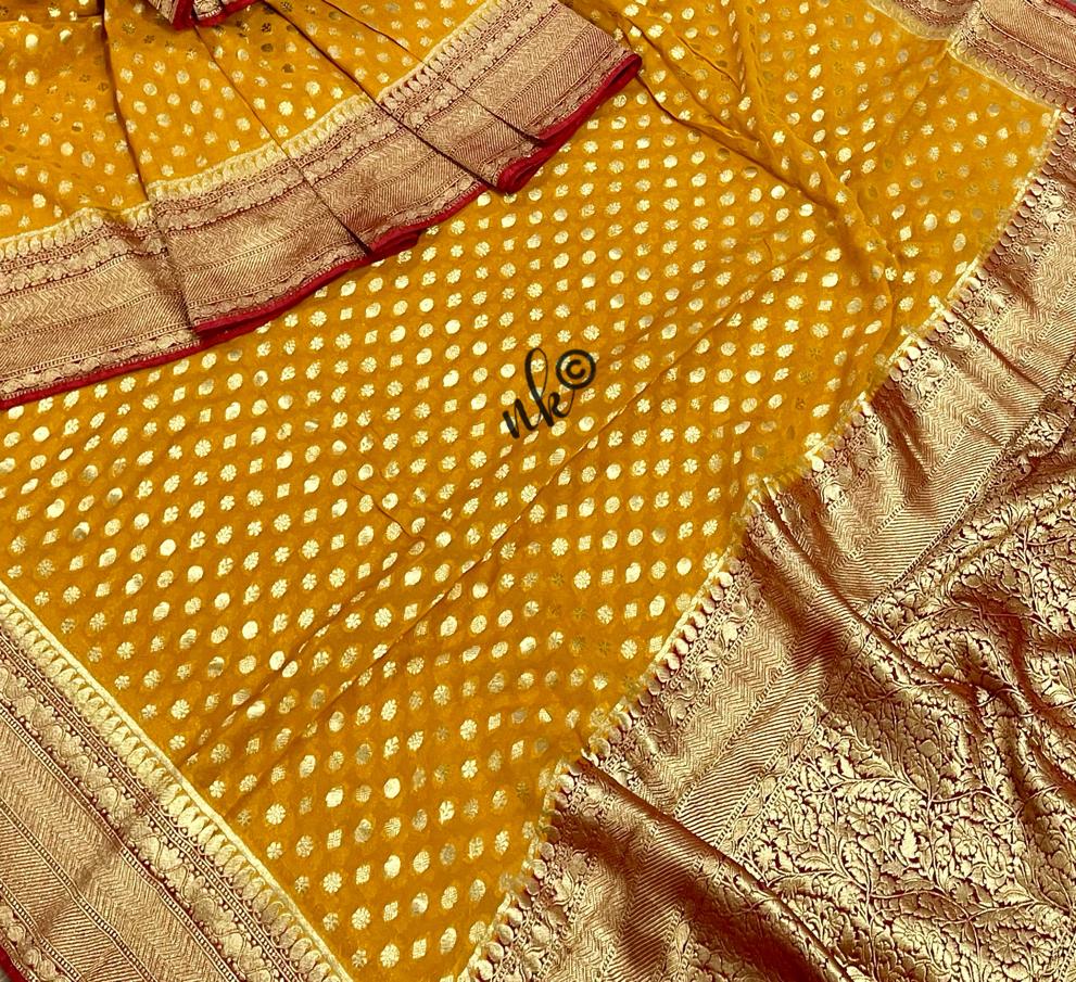 Woven banarsi gorgette saree - Saffronfashionindia