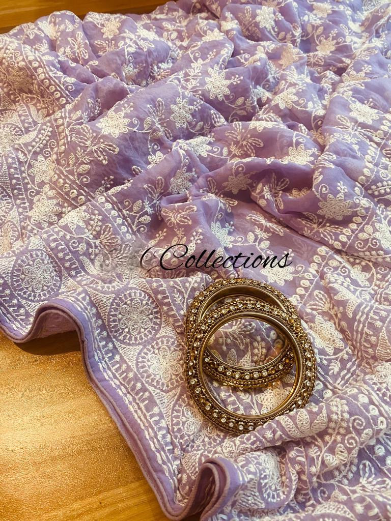 Pishika Chikankari gorgette saree - Saffronfashionindia