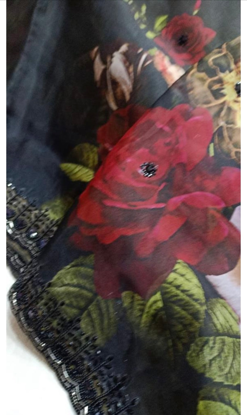 Black floral saree - Saffronfashionindia