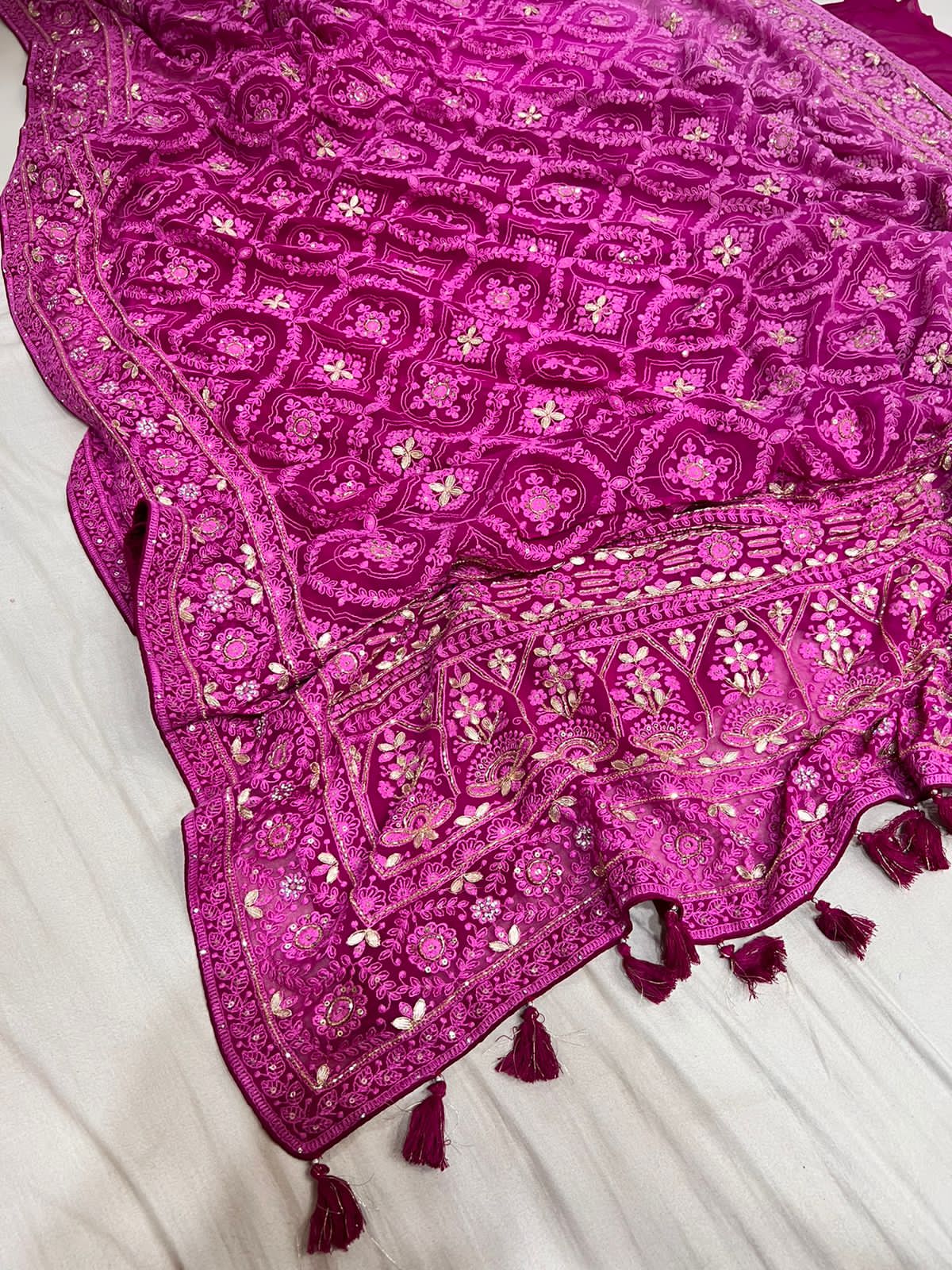 Anina Chikankari gorgette saree - Saffronfashionindia