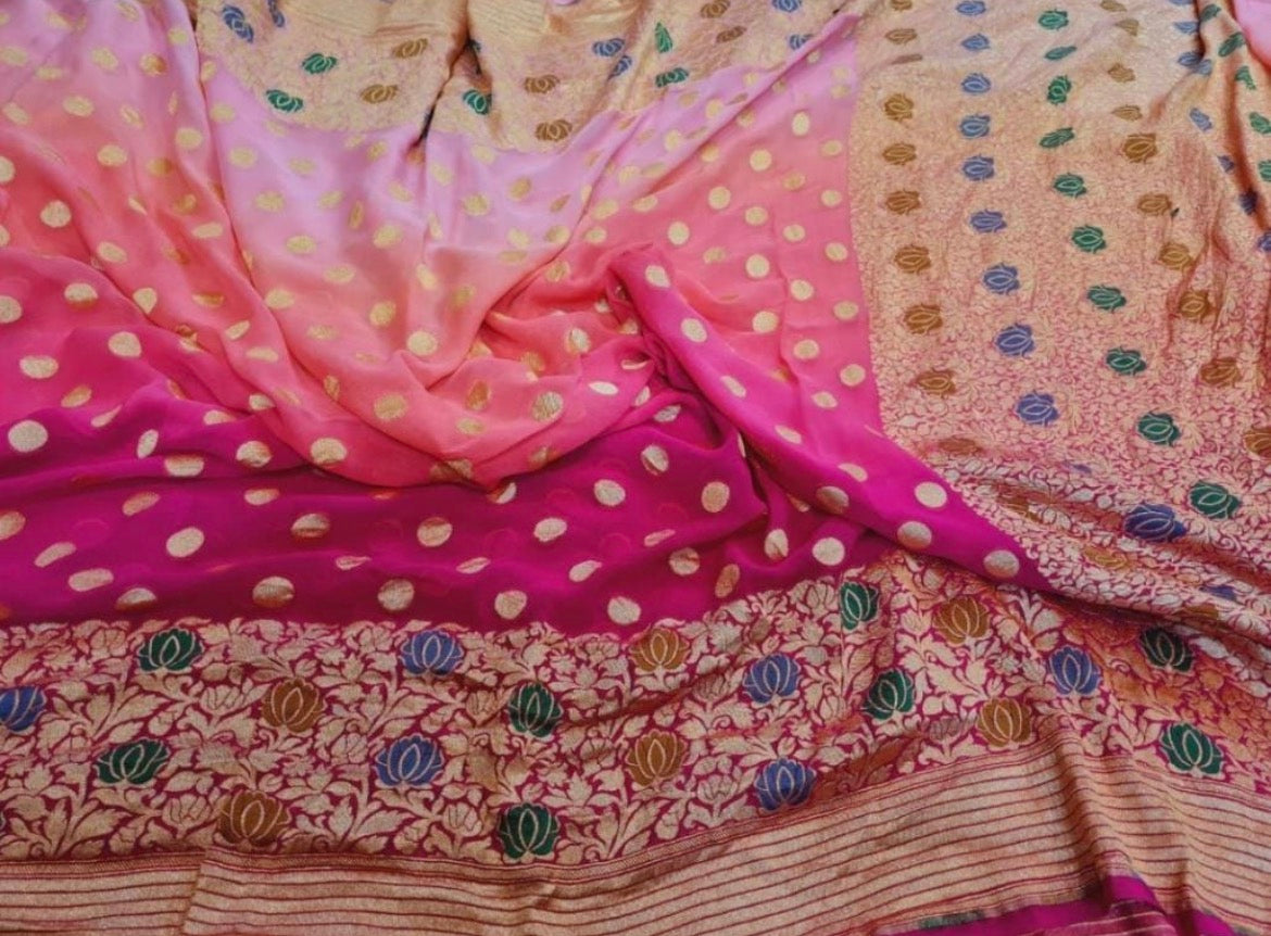 Exclusive khaddi gorgette Banarsi saree - Saffronfashionindia