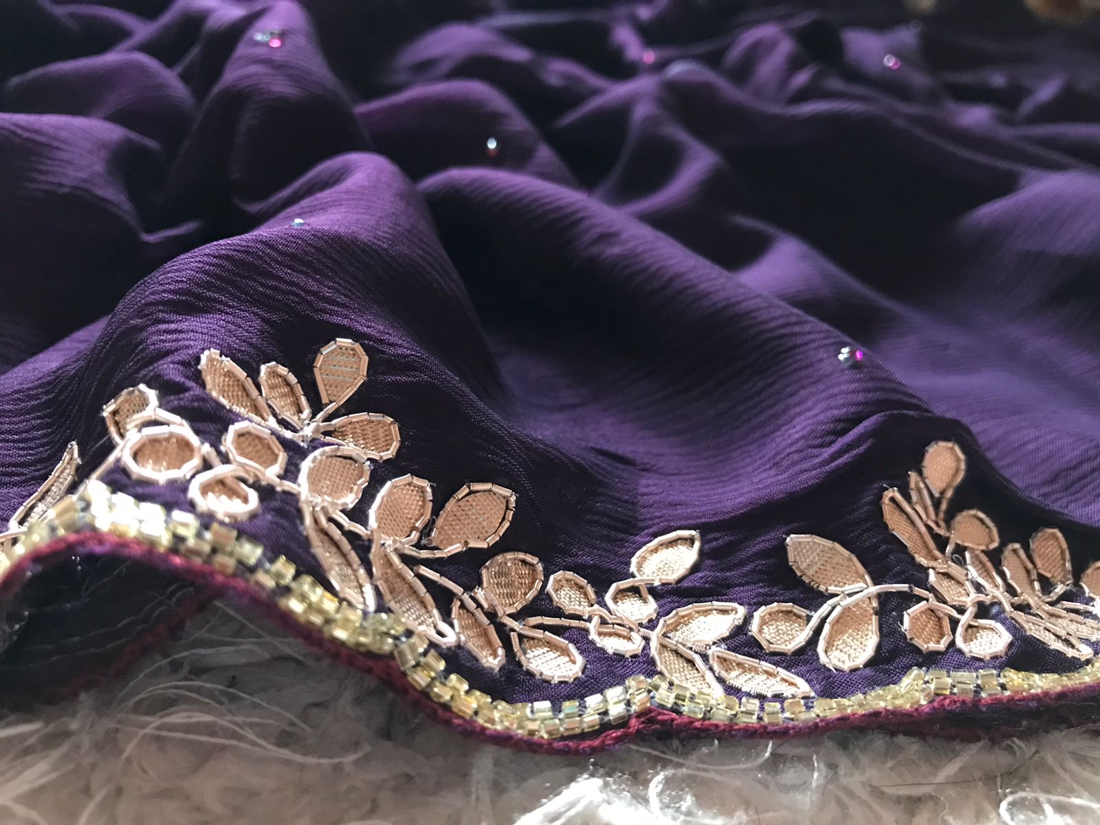 Purple partywear saree - Saffronfashionindia