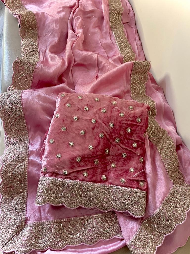 Mahira chiffon satin saree - Saffronfashionindia