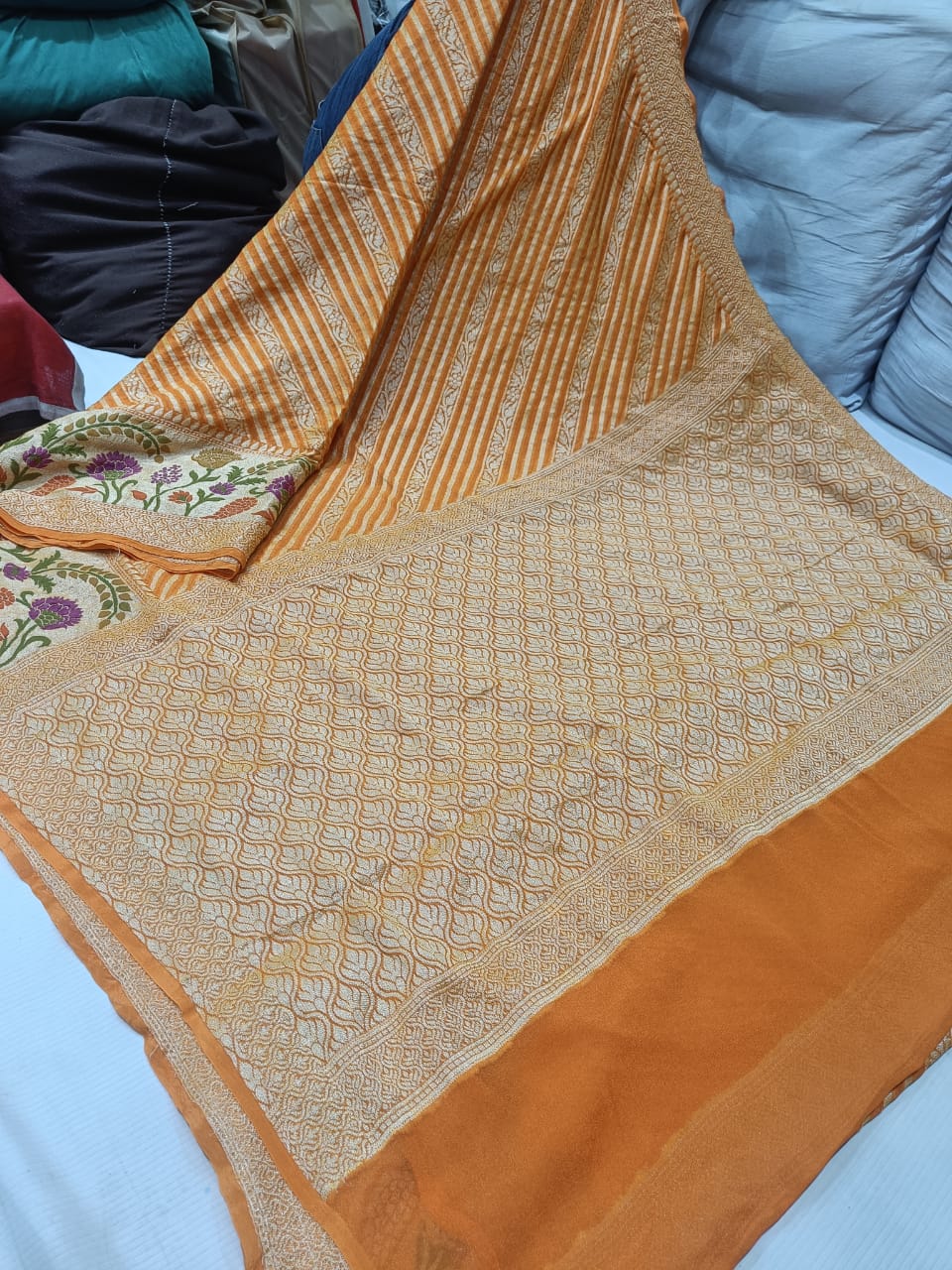 Indian banarsi gorgette saree - Saffronfashionindia