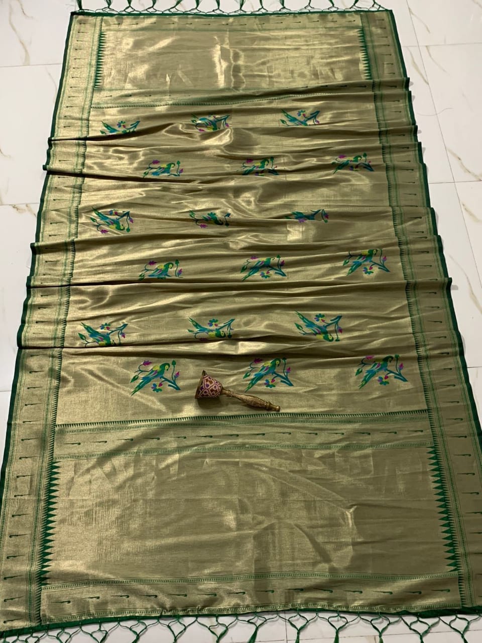 Parrot inspired zari dupatta - Saffronfashionindia