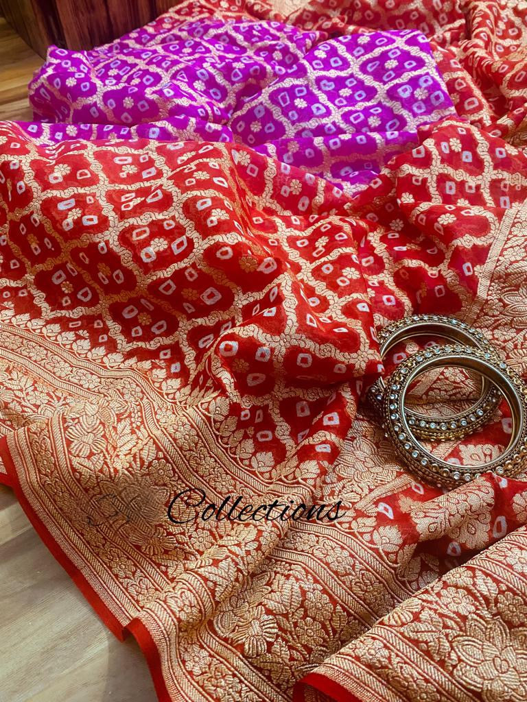 Varshika Banarsi Bandhani saree - Saffronfashionindia