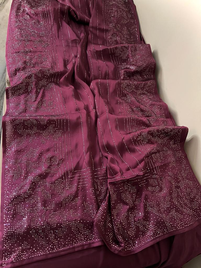 Waleda satin swarosvki saree - Saffronfashionindia