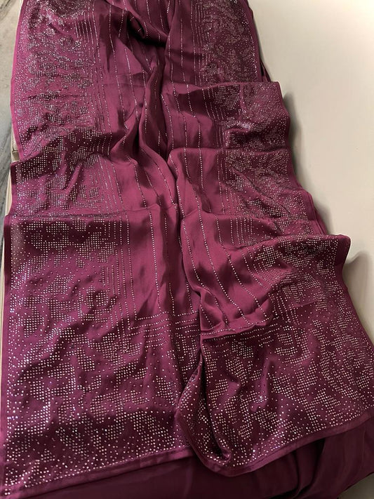 Waleda satin swarosvki saree - Saffronfashionindia