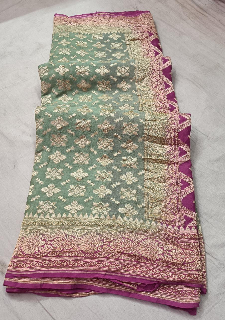 Banarsi Khaddi gorgette saree - Saffronfashionindia