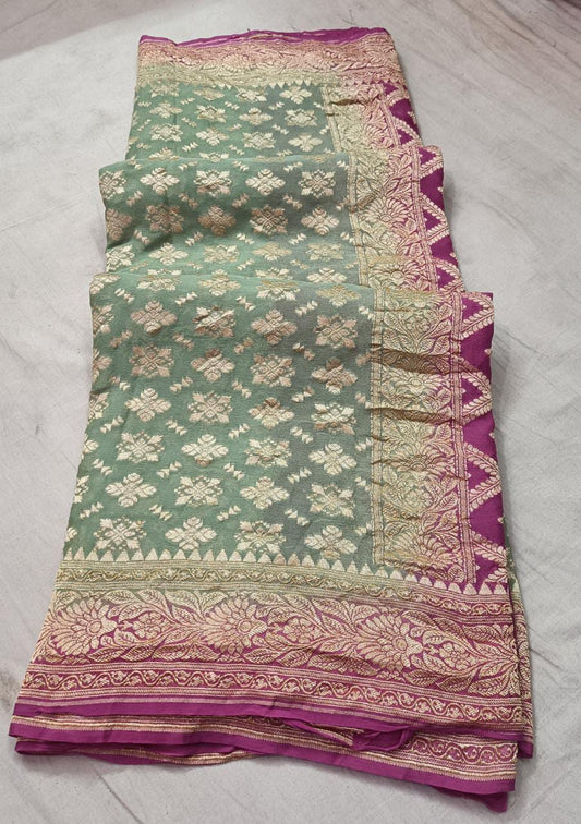 Banarsi Khaddi gorgette saree - Saffronfashionindia