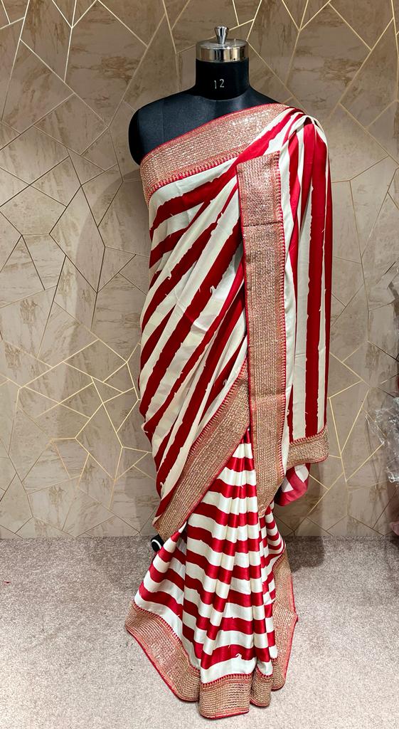 Satin striped saree - Saffronfashionindia