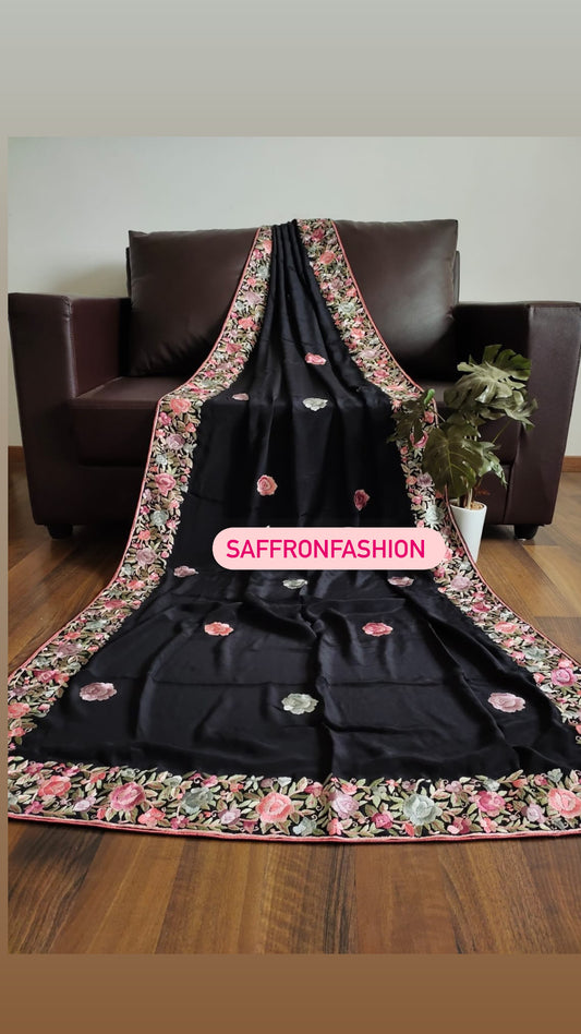 Zeba black authentic gara dupatta - Saffronfashionindia