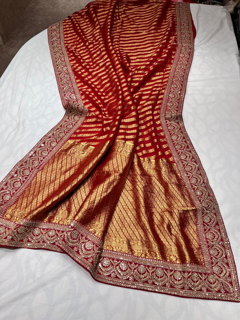 Lehariya inspired khaddi gorgette saree - Saffronfashionindia