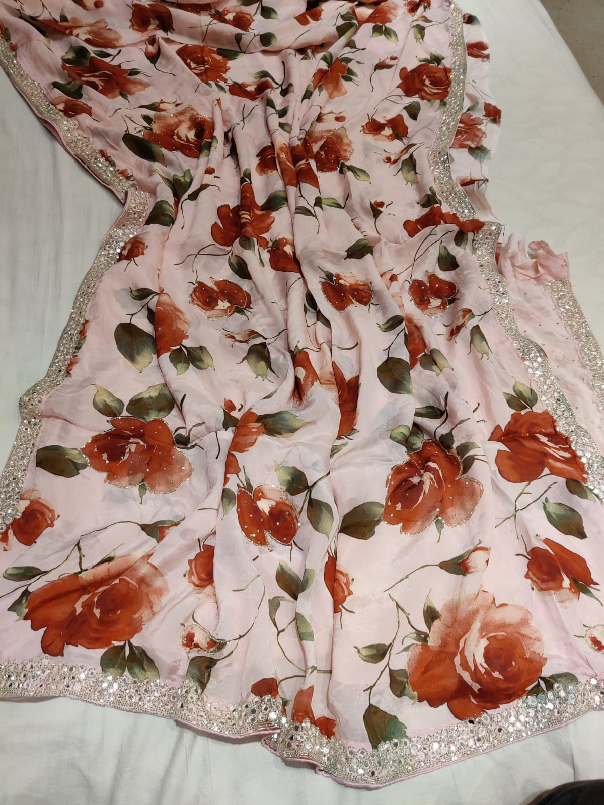 Fancy crepe partywear saree - Saffronfashionindia