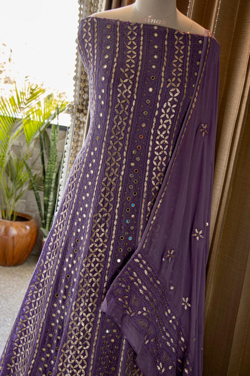 Purple Anarkali gorgette dress - Saffronfashionindia