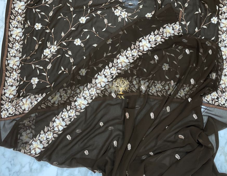 Floral inspired Parsi saree - Saffronfashionindia